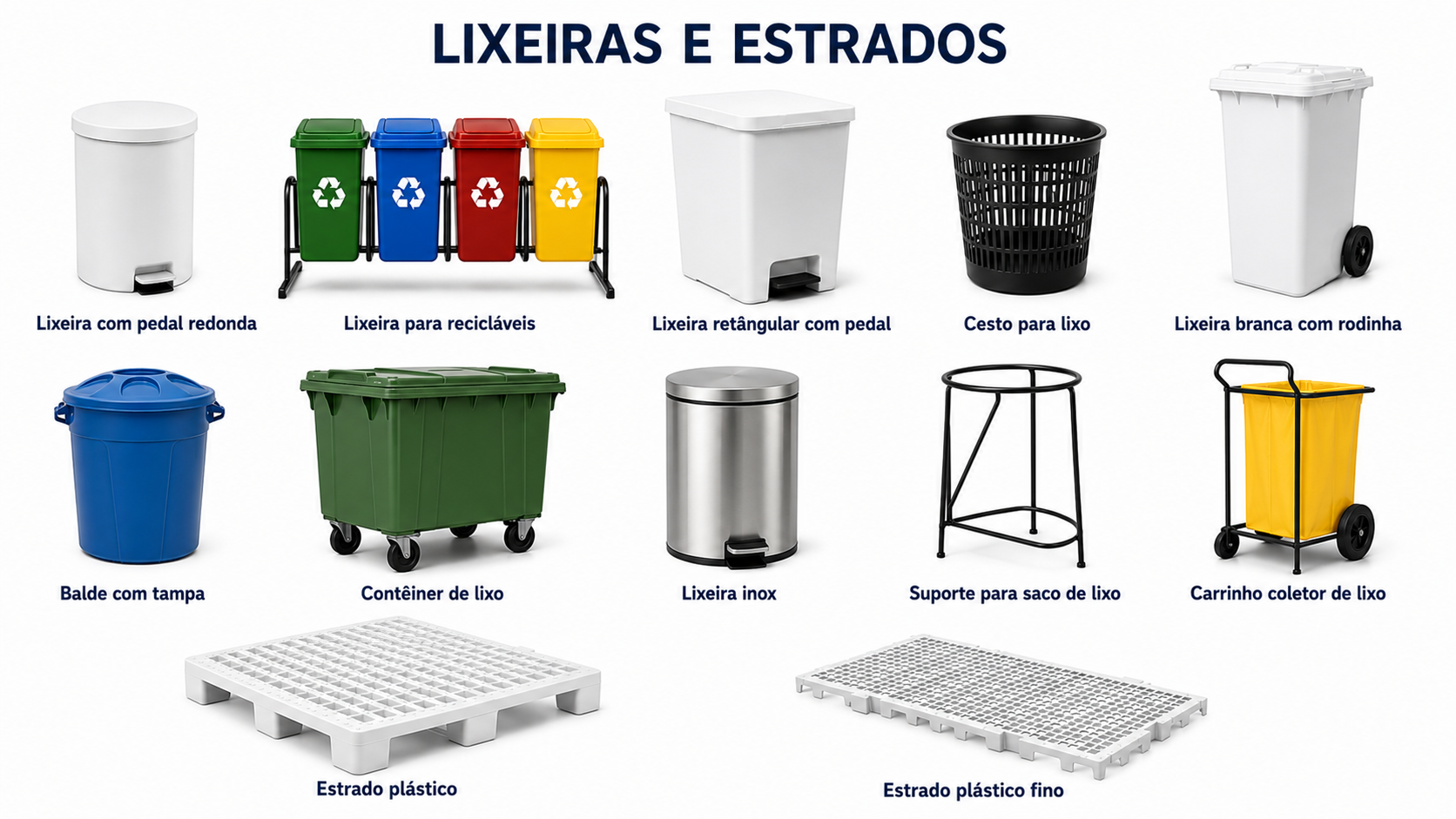 Categoria Lixeiras e Estrados — Higiene, coleta e armazenagem